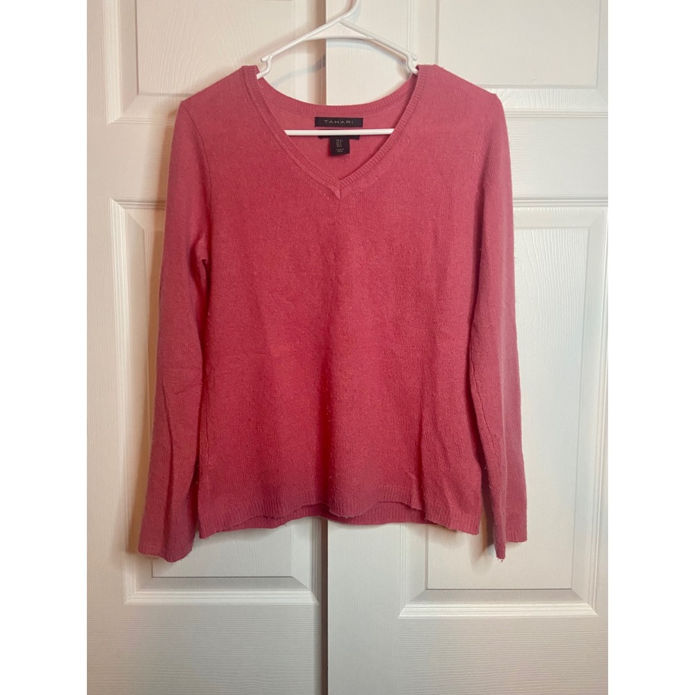Tahari Pure Luxe Pink 100% Cashmere Quiet Luxury V-Neck Sweater